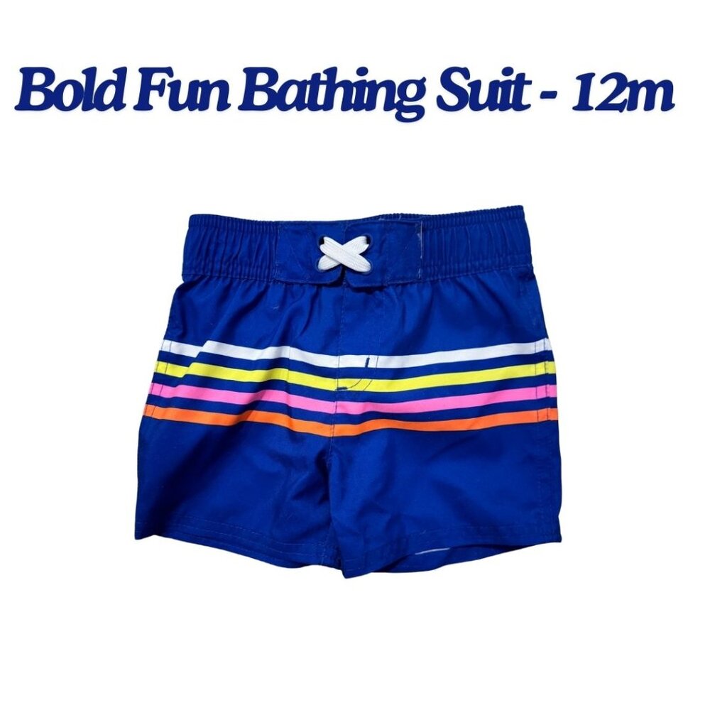 Bold Blue Stripe Bathing Suit - Swim Trunk - Toddler Boy - 18M